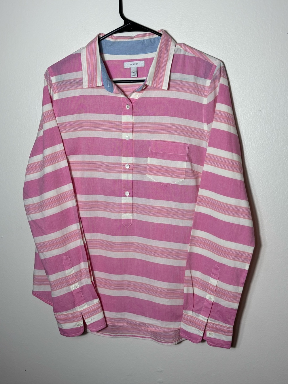 Women’s J.Crew Pink Half Button Up Collared Shirt Stripes Sz 10